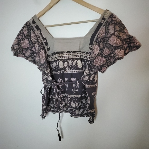 Free People Tie Front Cropped Peasant Top 0 - Picture 4 of 4